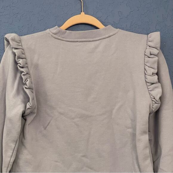 Zara S gray long sleeve blouse ruffle crewneck kawaii pastel girlhoodcore solid - Picture 6 of 7